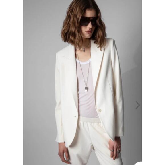 Zadig & Voltaire Vedy Bis Skull Ecru Single Breasted Blazer Size 36S Corpcore - Picture 2 of 15